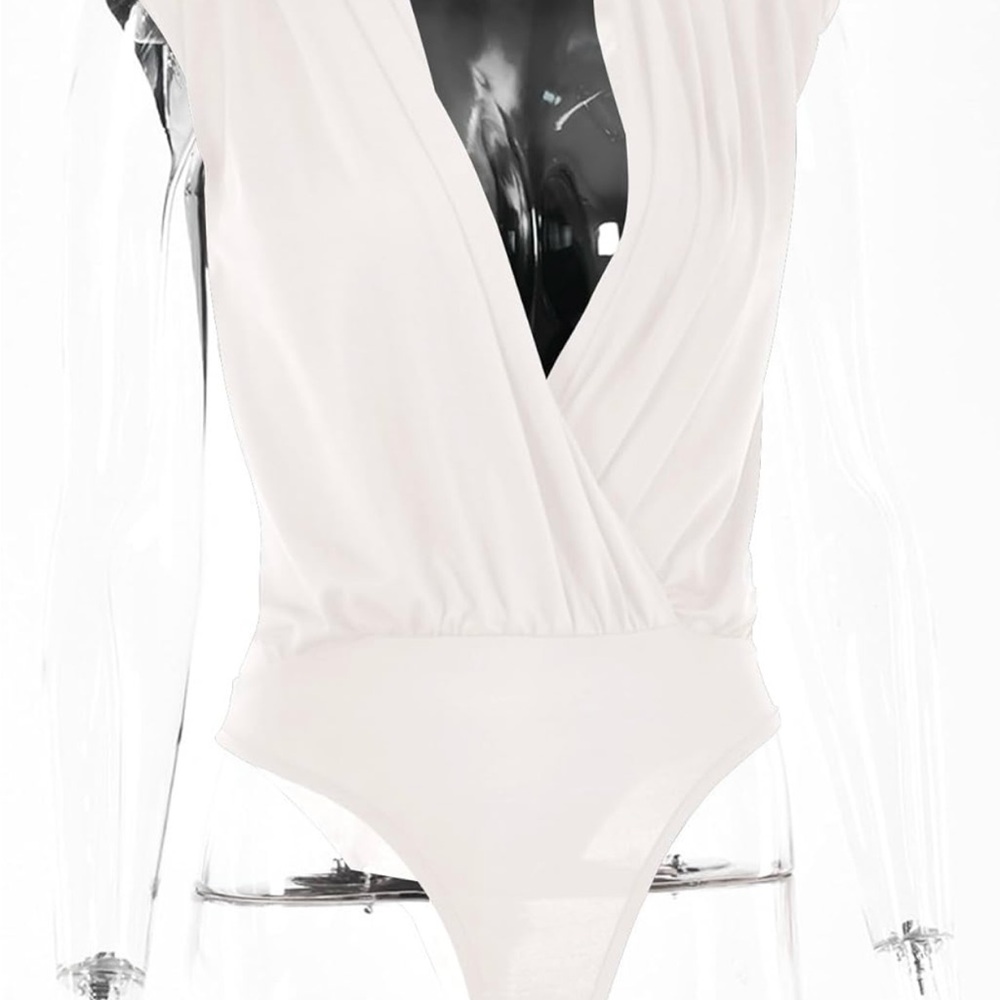 Elegant white V-neck bodysuit for women Size L - Picture 2 of 11